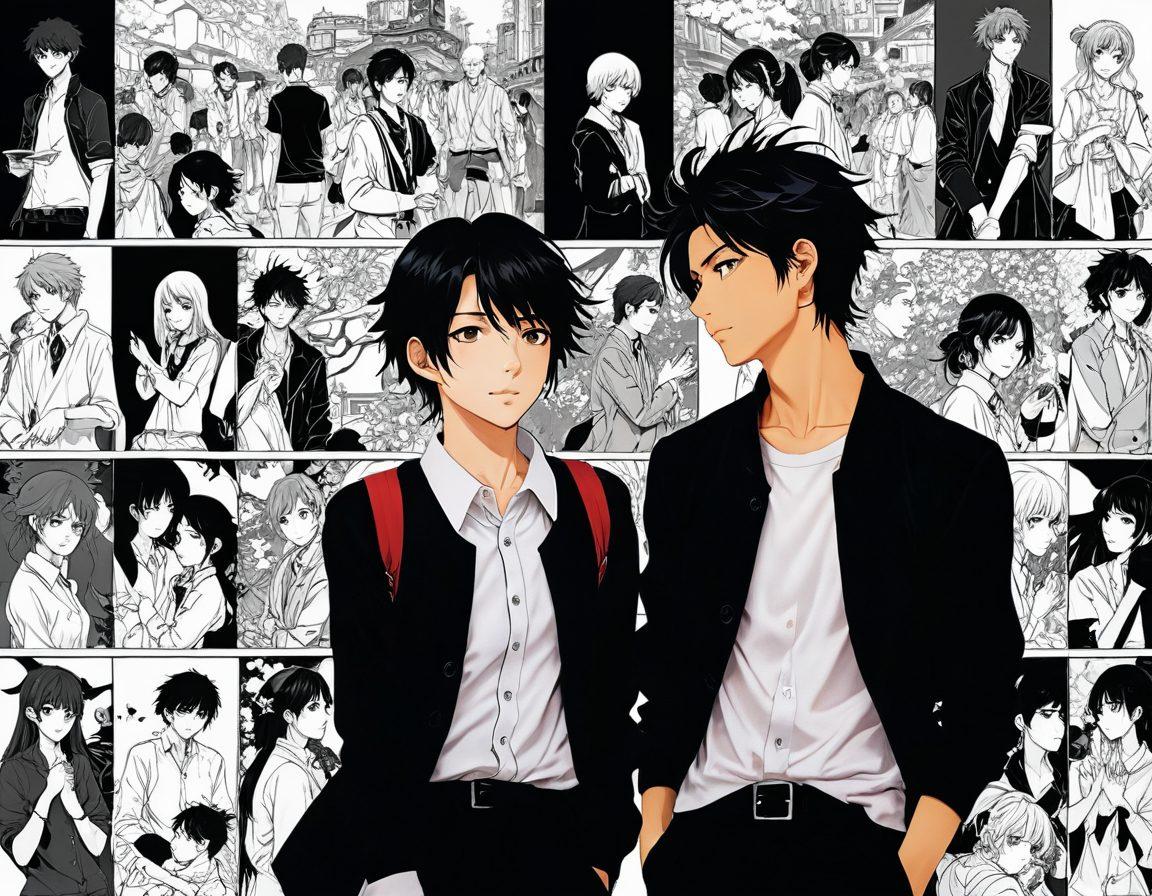 A visually stunning collage showcasing the contrast between Seinen and Shojo manga styles. On one side, depict a masculine, darker tone with mature characters engaged in complex narratives, while the other side features bright, vibrant colors depicting a whimsical, romantic atmosphere with young adult characters. Include manga panels integrated into the design, highlighting their unique themes. The overall composition should convey the allure of mature storytelling in manga. vibrant colors. super-realistic. comic art style.